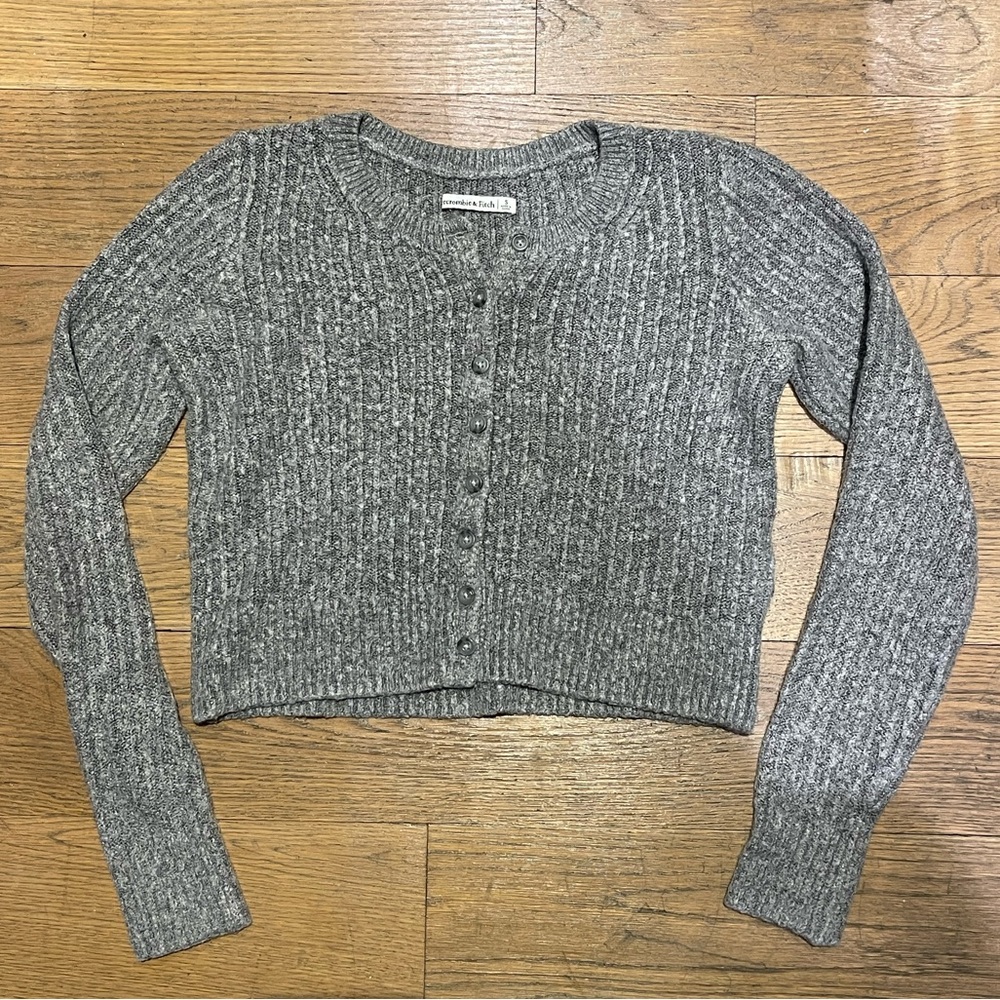 Abercrombie Grey Button Down Cropped Sweater, Size Small
